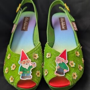 Chocolaticas Naughty Gnome Women's Peep-Toe Sandal with Mushrooms